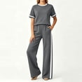 thumbnail image 3 of Gealkoca Womens Summer Two Piece Sets Sportswear Wide Leg Pants Casual Sports Set Travel Vacation Short Sleeve Sets Matching Sets Women Clothing, 3 of 7