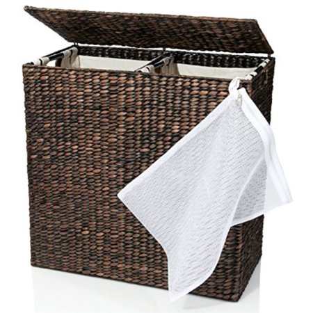 Designer Wicker Laundry Hamper With Divided Interior And Designer Wicker Laundry Hamper With Divided Interior And Basket Bags Espresso Water Hyacinth