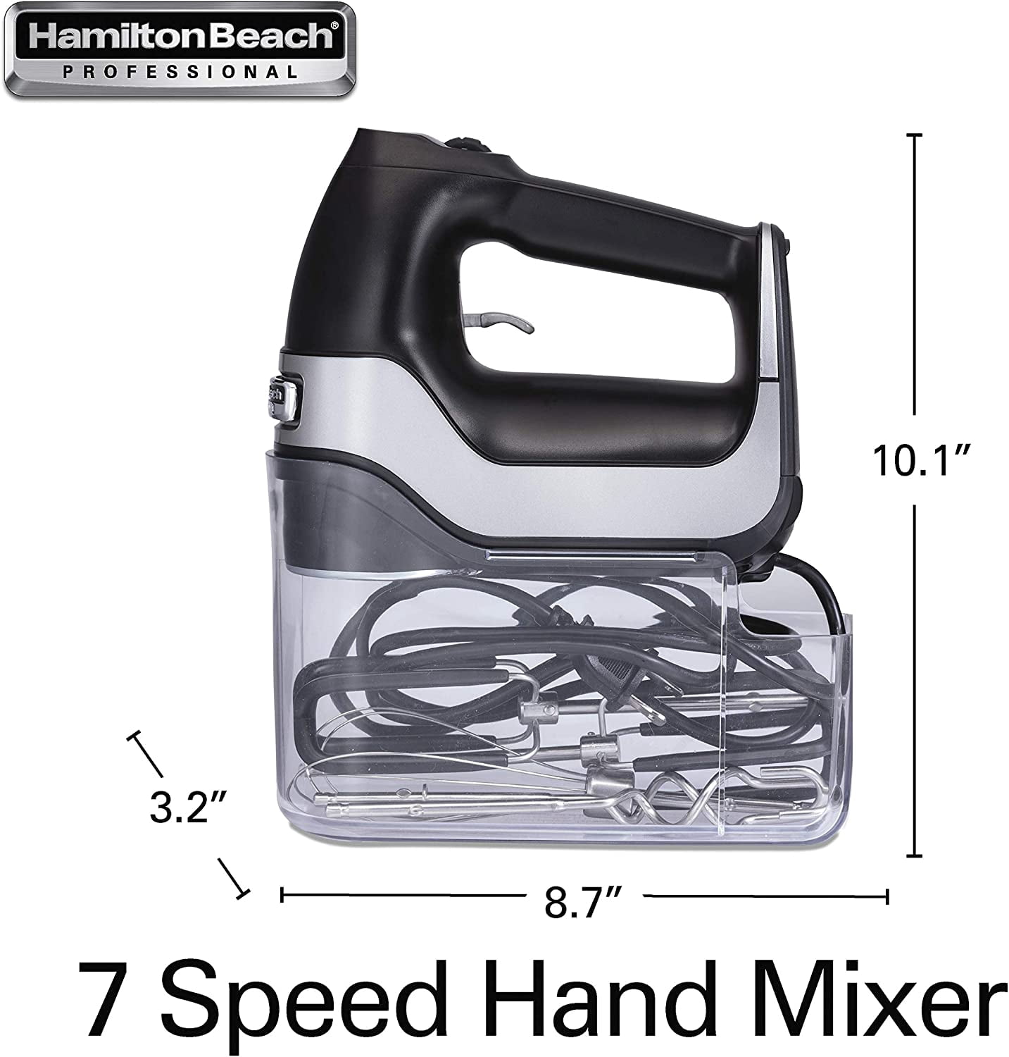 7-Speed Digital Hand Mixer with DC Motor, Slow Start, Snap-On Case, Soft-Scrape Beaters, Whisk, Dough Hooks, Matte Black