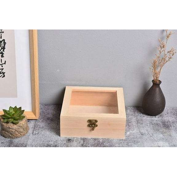 Wooden Square Hinged Storage Boxes Craft Gift Storage Container Dust Jewelry Box
