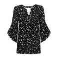 thumbnail image 3 of Fashion Olyvenn Women's Business Casual Tops 3/4 Sleeve Tunic Blouses V Neck Chiffon Dressy Office Work Pleated Shirts Black L, 3 of 4