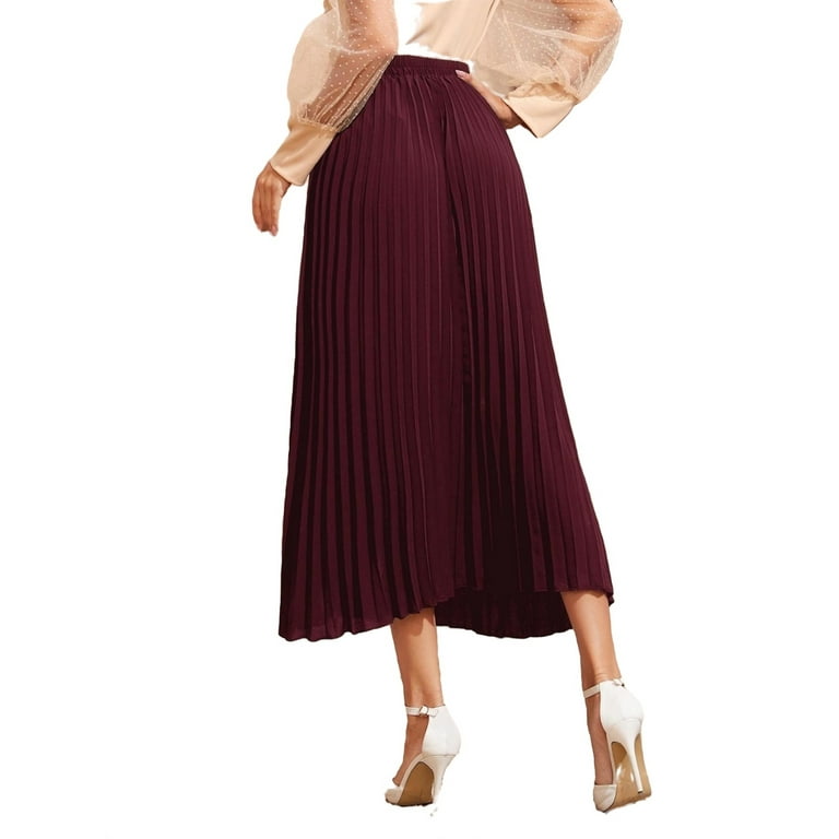 High waisted burgundy pleated clearance skirt