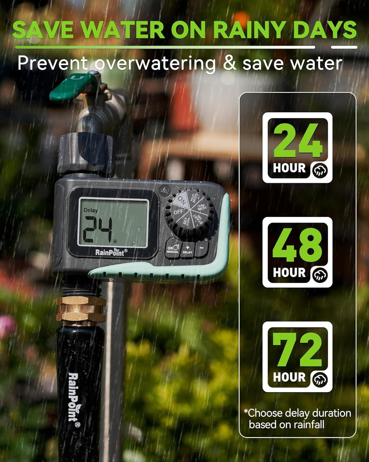 Nordic Hygge Programmable Water Timer for Garden Hose with Rain Delay/Manual/Automatic Watering System