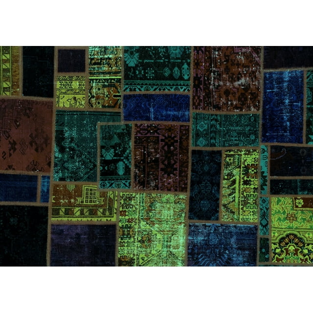 Ahgly Company Machine Washable Indoor Rectangle Patchwork Turquoise Blue Transitional Area Rugs, 5' x 8'
