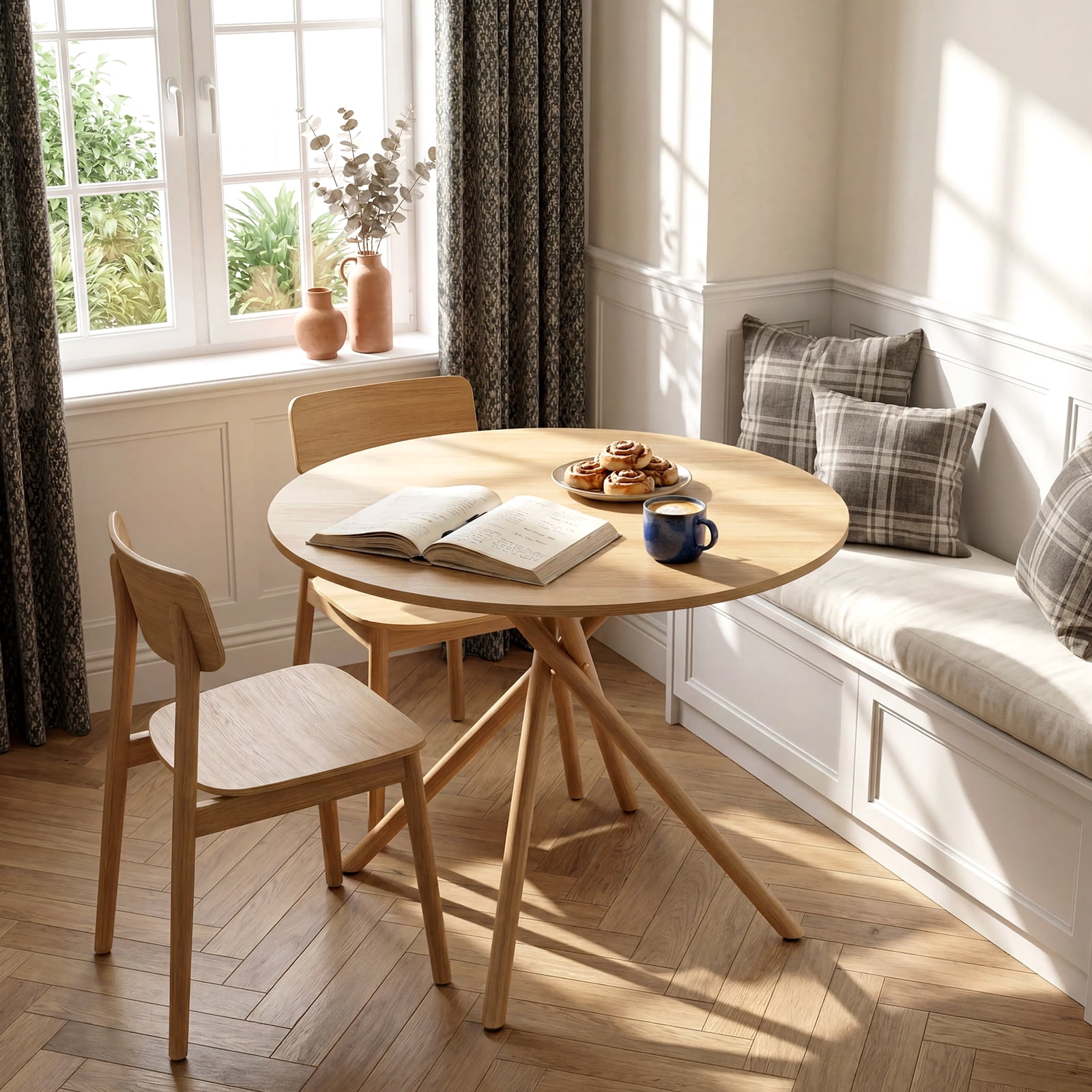 37.4 Inch Round Dining Table for 4-6 People, Cross X Metal Leg Kitchen Dinner Table with Adjustable Foot Pads, Easy Assembly Small Space Dining Room Table, Natural Wood Tone