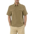 thumbnail image 1 of INSPIRE CHIC Men's Shirts Solid Color Short Sleeve Point Collar Shirt with Pockets  S Khaki, 1 of 6