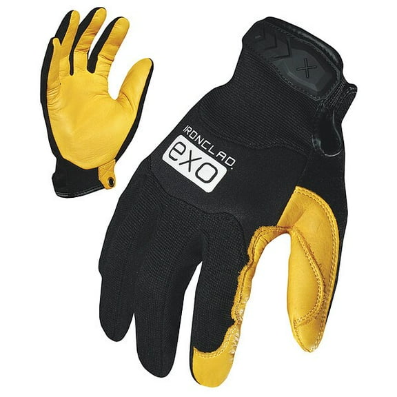 EXO Mechanics Gloves, Deerskin Leather Palm, Polyester Back, S, Black/Gold
