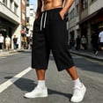 thumbnail image 2 of Hurxie Men's Baggy Sweat Shorts Long Below Knee Fleece Capri Shorts Athletic Casual 3/4 Pants with Pockets Black,L, 2 of 7