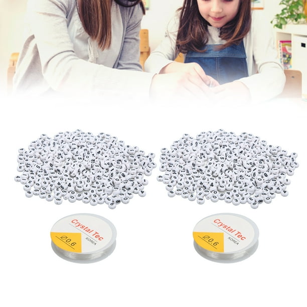 600Pcs Number Beads, White Round Beads With 2 Roll Fishing Line