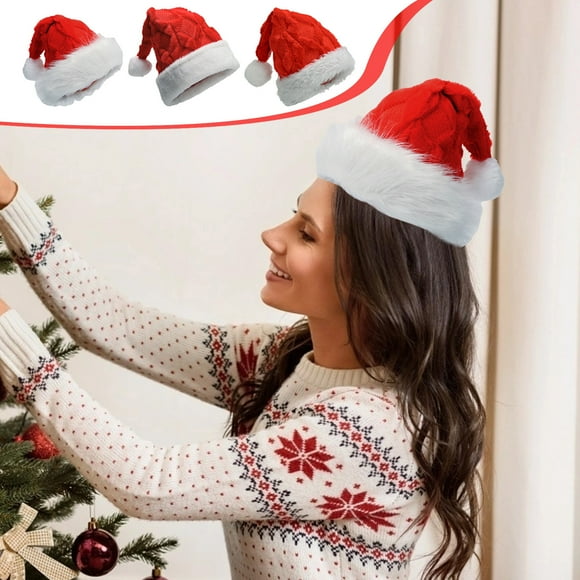 Xihbxyly Gorro Navideño de Papá Noel, Diseño Clásico Rojo, Flecos de Piel Blanca Suave, Patrón de Tejido Intrincado, Accesorio Festivo para El Hogar o Disfraz, Esencial para Fiestas Navideñas, Tamaño