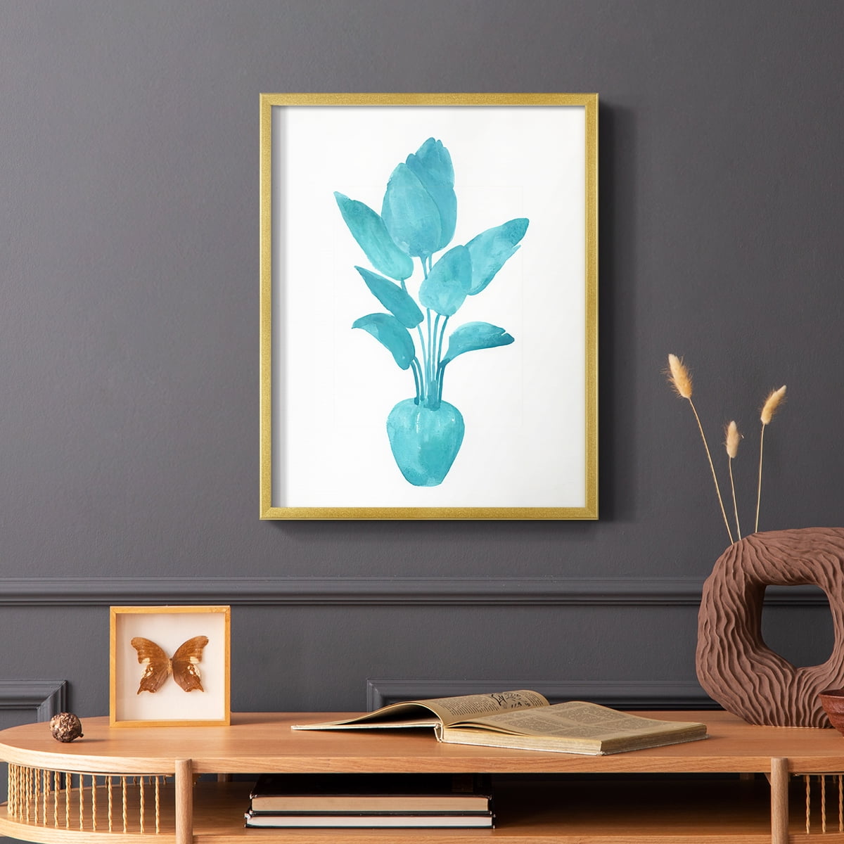 Watercolor House Plant II Framed Print in Gold Solid Wood 8 x 10 Framed Print