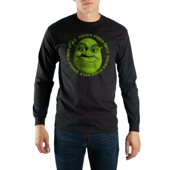 Green Vibes Only Shrek Men's Black Long Sleeve Tee - M