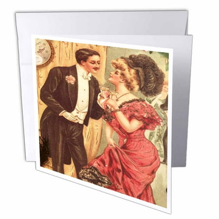 3dRose Vintage Picture Of New Years Eve Couple, Greeting Cards, 6 x 6 inches, set of 12