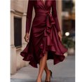 thumbnail image 6 of ClodeEU Women's V Neck Slim Dress With Asymmetrical Hem And Ruffle ,Trendy Classy Ruffle Party Maxi Dress Wine,Womens Plus S, 6 of 6