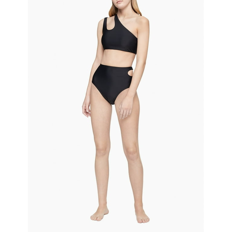 CALVIN KLEIN Women s Black Stretch Lined Bikini Cutout Moderate Coverage High Waisted Swimsuit Bottom M Walmart