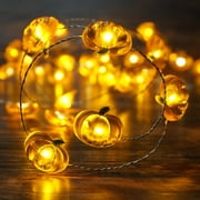 BOHON Pumpkin String Lights 10ft 40 LEDs Halloween Lights Battery Powered with Remote & Timer Decorative Lights for Thanksgiving Autumn Party Indoor Fall Outdoor Halloween Decor