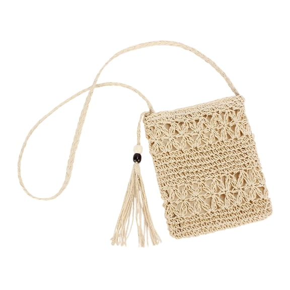 Straw Bag For Women Small Bohemian Woven Crossbody Bag Lightweight Beach Shoulder Purse Handbag Tassel & Adjustable Strap