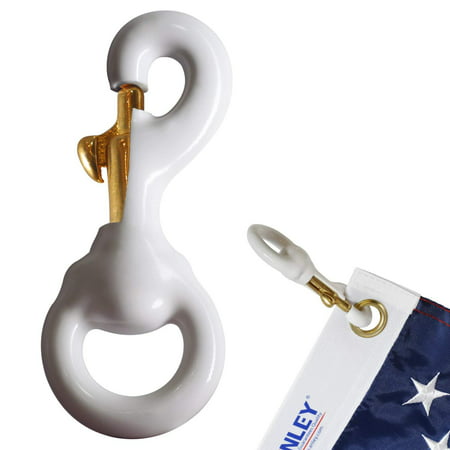 Flag Accessory - White Rubber Coated Brass Swivel Snap Hook - Heavy Duty Flag Pole Halyard Rope Attachment Clip - for Tough Weather Conditions - 3.3