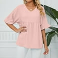 thumbnail image 4 of Vetement Femme ete 2025 Women Fashion Summer Short Sleeve V Neck Solid Color Tops Casual T Shirt Woman Shirts Summer Running Shirts Women Loose Fit Athletic Tops Womens Solid Tees Long Sleeve L, 4 of 6