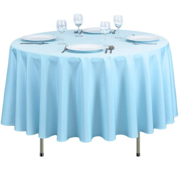 LinenTablecloth 90-Inch Round Polyester Tablecloth Baby Blue