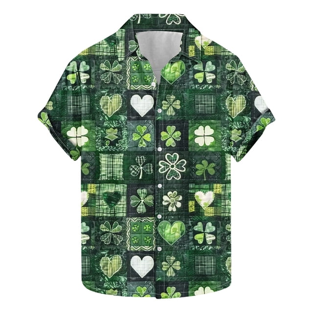 Blusa y camisa de manga corta con cuello vuelto para hombre, blusa de moda para el Día de San Patricio con estampado de manga corta y solapa.