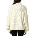 thumbnail image 3 of INSPIRE CHIC Women's Solid Color Turtleneck Oversize Long Sleeves Cable Knit Sweater S Cream, 3 of 6