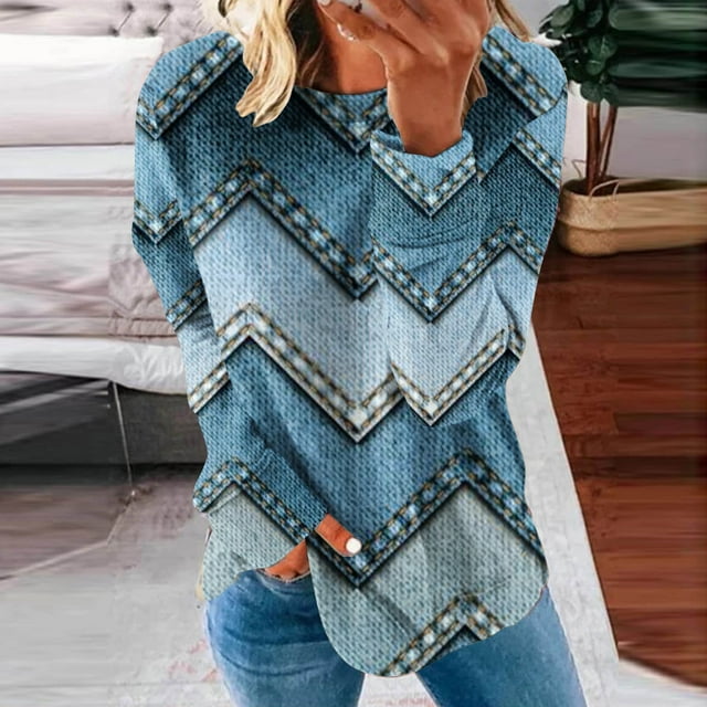Sweat à Capuche Mode pour Femmes 2023 Col Rond Mode Décontractée Manches Longues Imprimé Chandail en Molleton Blouse 50 % de Réduction Costumes Halloween/noël