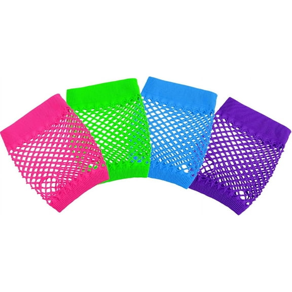 TACYKIBD 12 Pairs Neon Fingerless Fishnet Gloves for Women and Girls Punk Wrist Glove 80s Fishnet Gloves Short Net Mesh Fingerless Gloves for 80's Theme Party Supplies, Blue, Pink, Green and Purple