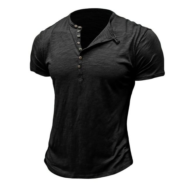 pstuiky camisetas para hombre, Camiseta de manga corta para hombre, estilo casual, lisa, con cuello redondo y botones camisetas de hombre m