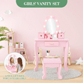 thumbnail image 5 of Bophy Girls' Vanity Table and Chair Set with Light, Kids Makeup Dressing Table with Wood Makeup Playset Toy, Kids Vanity Set with Mirror & Drawer for Age 4-9, Pink (STM-101PA), 5 of 8