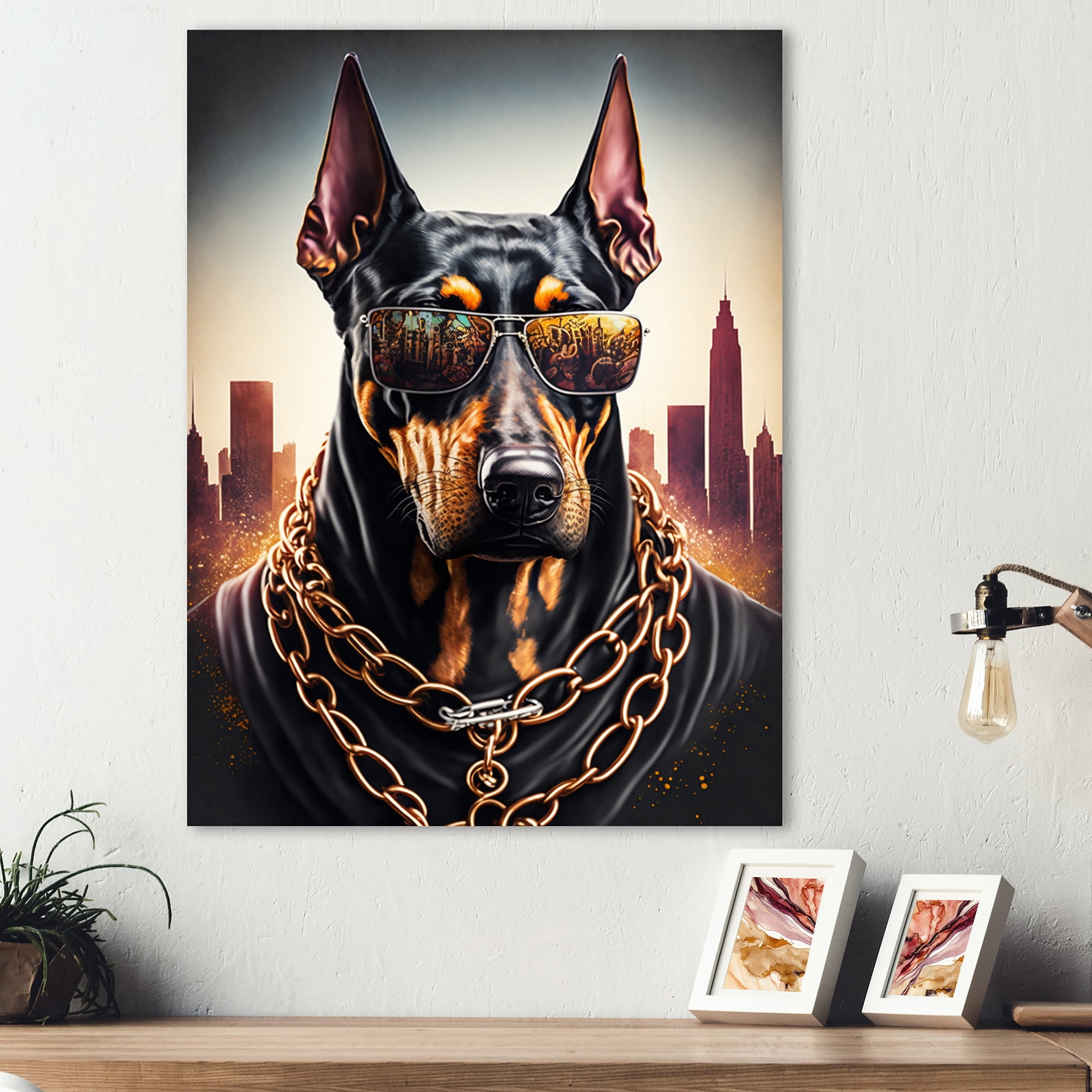 Designart Doberman Gangster In NYC II Canvas Wall Art
