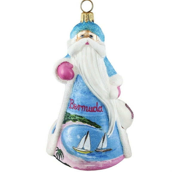 Glitterazzi Bermuda Santa Claus Polish Glass Christmas Ornament Decoration New