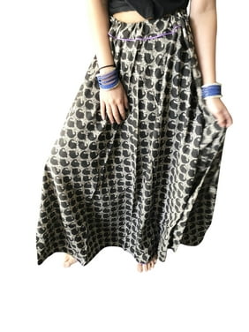 Women Maxi Skirt, Black Floral Printed Bohemian Skirt, Flared Beach Summer Gypsy Long Skirts S/M