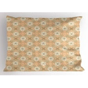 Ambesonne Floral Pillow Sham, Vintage Lily Flowers, 26" X 20", Tan Peach and Off White