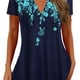 thumbnail image 4 of Elegante y transpirable para ir de compras, viajar y trabajar en la oficina: blusa estampada de manga corta con escote en V en color azul, 4 of 6