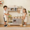 thumbnail image 2 of Gymax Wooden Play Kitchen for Kids Cooking Toy Playset w/ Microwave Stove Dish Rack, 2 of 10