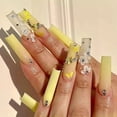 thumbnail image 2 of 24Pcs Yellow False Nails Long Coffin Flower Butterfly with Rhinestones French Design Wearable Fake Nails Press on Nails Tips FGS, 2 of 7