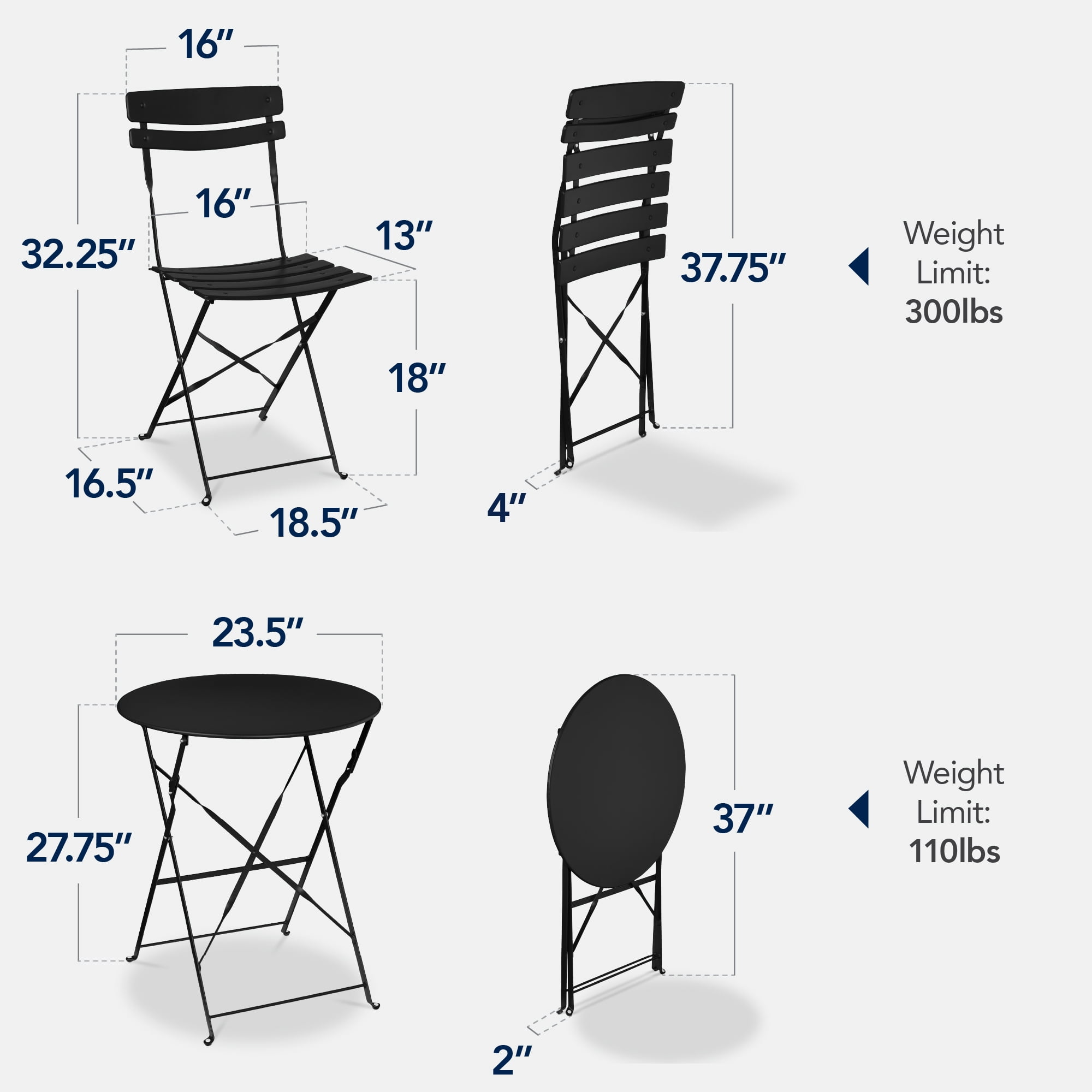 Best Choice Products 3-Piece Small Bistro Set, Folding Patio Furniture Set of 2 Chairs and Table - Black