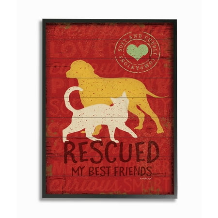 The Stupell Home Decor Collection Rescued My Best Friend Dog And Cat Silhouette Framed Giclee Texturized Art, 11 x 1.5 x