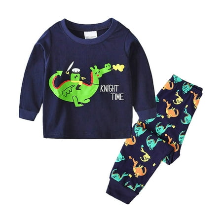 

Kids Toddler Boy Outfits Comfy Baby Clothing Sets Pajamas Animals Cotton 2 Piece Pj s Long Sleeve Sleepwear Lightweight Soft Outerwear Suits Dark Blue 2-3 Years