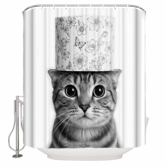 Cute Cat Bathroom Shower Curtains with 12 Hooks Polyester Waterproof Shower Curtain for Stalls and Bathtubs Funny Animal Toilet Paper Abstract Art Decorative Bathroom Privacy Curtain 36x78 Inches