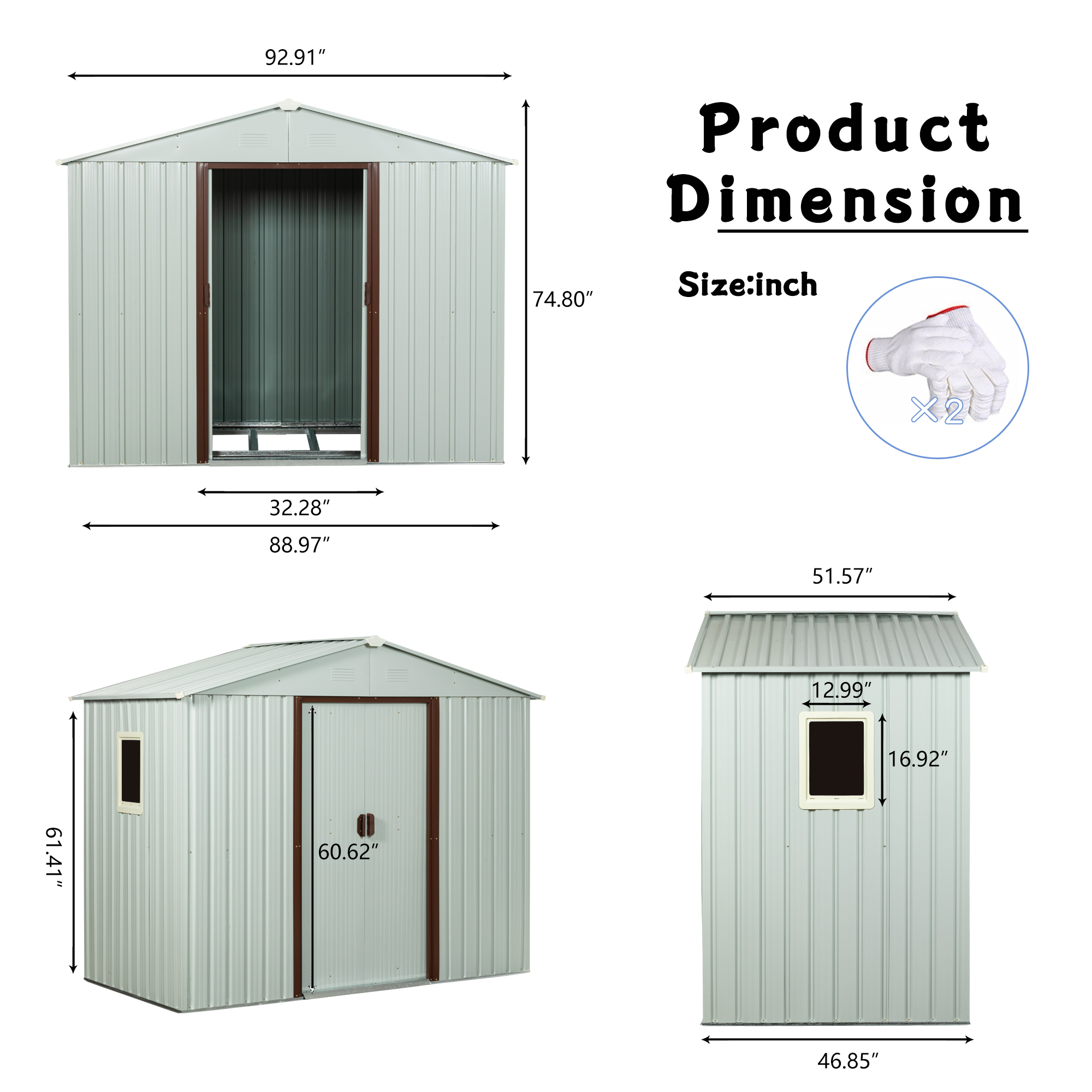 AENKYO 8ft x 4ft Outdoor Storage Shed,Galvanized Steel Storage Cabinet with Lockable Door for Backyard, Patio, Lawn-White