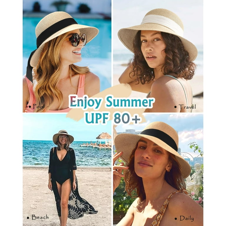 Womens Sun Hat UPF 80+ Foldable Travel Beach Brim Straw UV  display picture 3