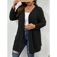 thumbnail image 5 of Essential Solid Fluted Sanding Open Front Knitted Cardigan Sweater for Women Black XXXL, 5 of 8