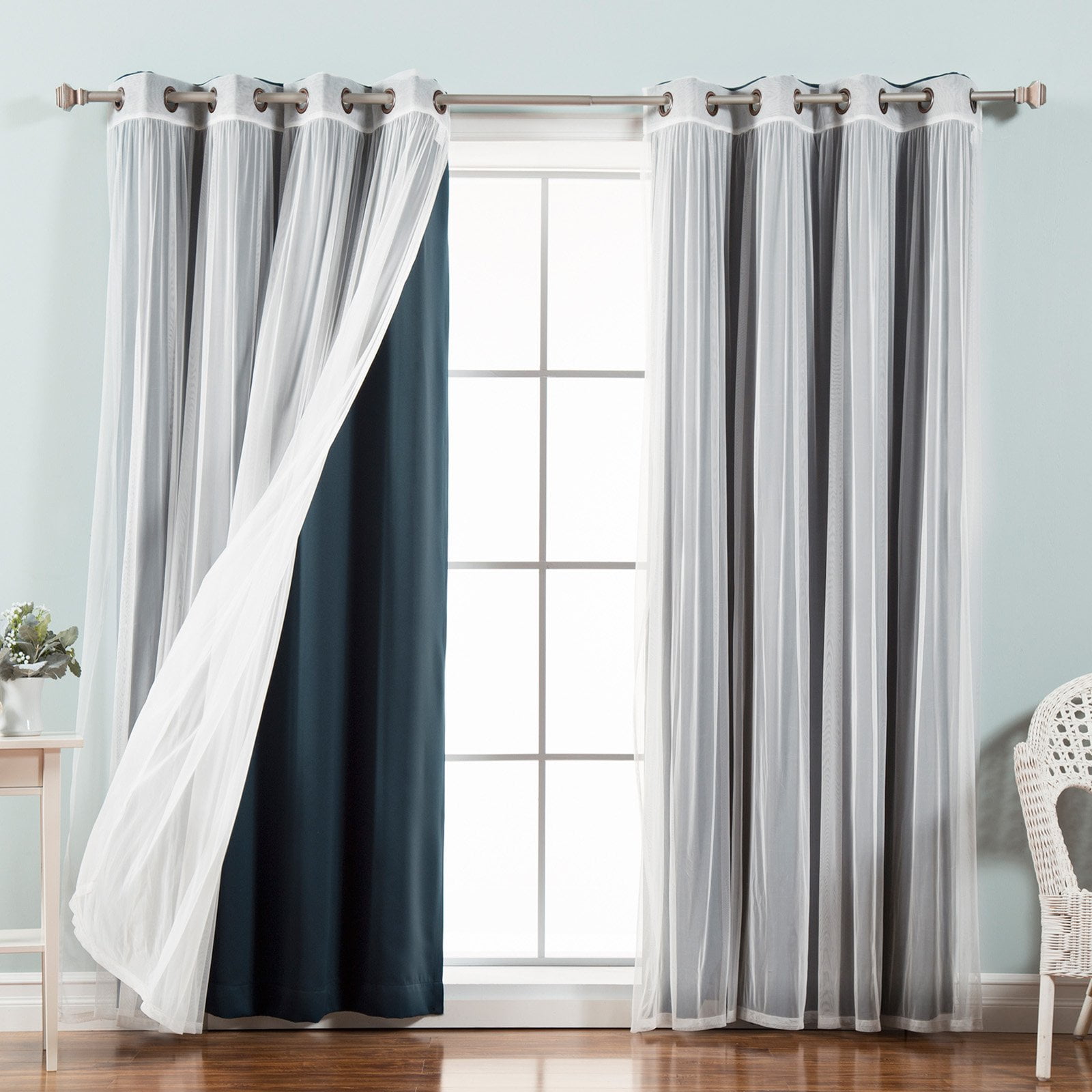 Best Home Fashion Mix & Match Tulle Sheer Lace Blackout Curtain Set of 4
