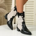 thumbnail image 6 of KEGIRLOM Women Fashionable And Casual Winter High Top Flat Bottomed British Style Thick Heel Pointed Midsole Color Blocked Knight Boots Black 8.5, 6 of 9