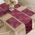 thumbnail image 2 of Ambesonne Psychedelic Cat Table Runner & Placemats, Jungle Lion Leaves, Placemat 4 pcs + Runner 14"x72", Plum Magenta Orange, 2 of 2