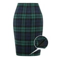 thumbnail image 4 of vigerkar Midi Plaid Skirts for Women Fall Winter Knee Length Pencil Wool Skirt with Slit Green, M, 4 of 6