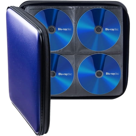 160 Capacity CD Case, Large Sleeves, Portable DVD VCD Storage Box, Zipper Bag, EVA Protective Blu-ray Wallet with Handle, for Car, Home, Office, Games Disc, Audio Music, Blue