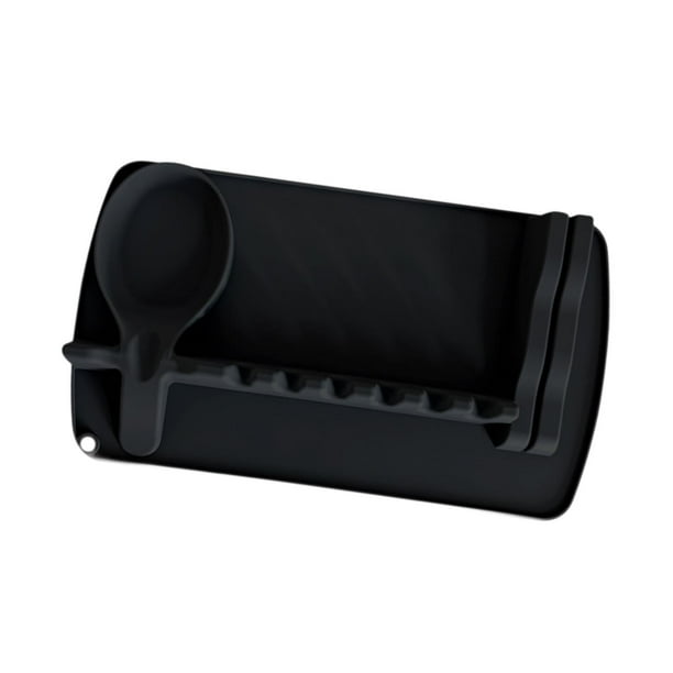 Reposacucharas de silicona para utensilios de cocina, resistente al calor, elegante Negro